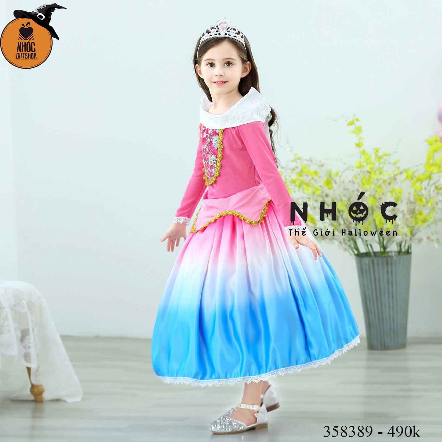 Đàm công chúa cổ thuyền ngực ren lưới hoa văn - 49001 - 130cm