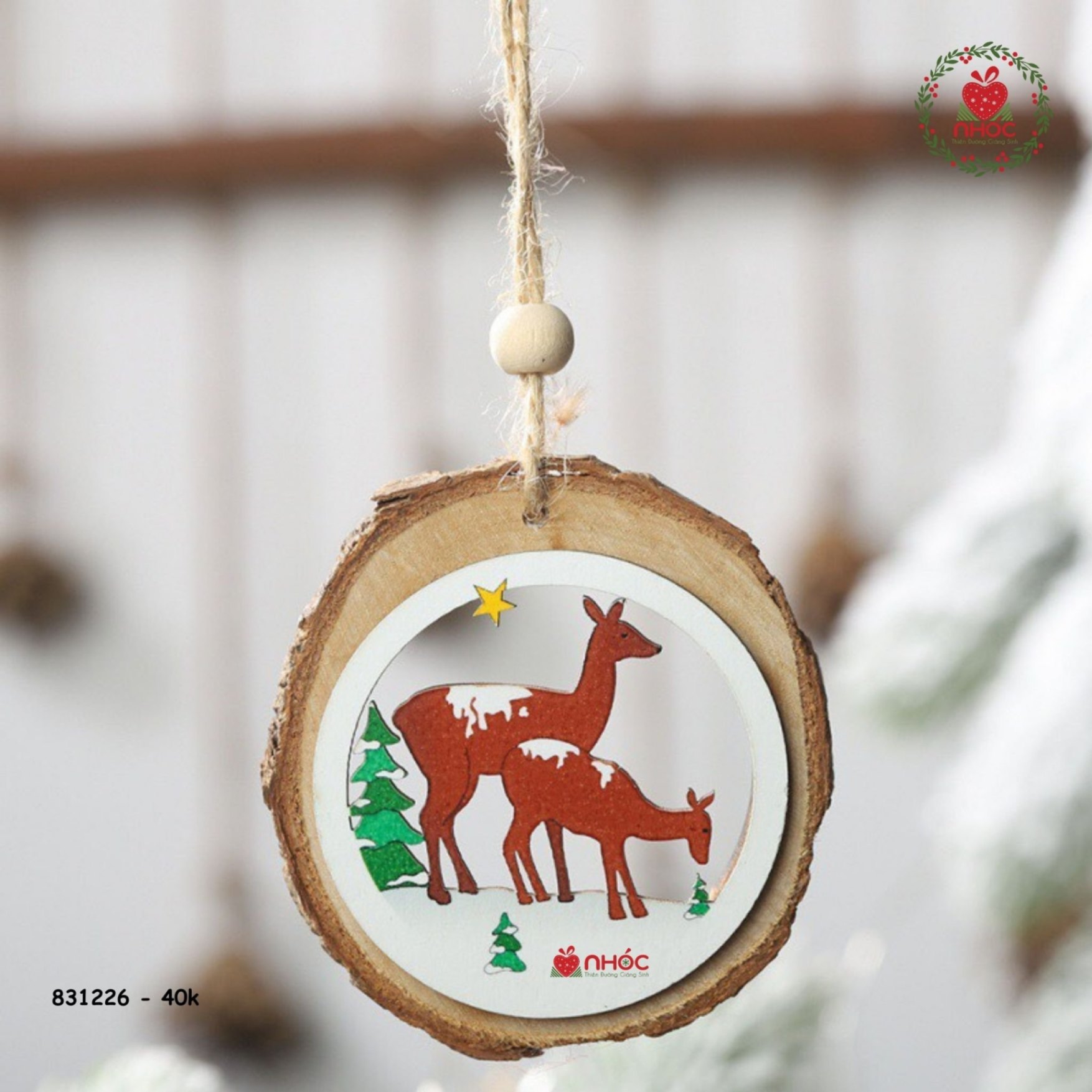 Phụ kiện trang trí noel vòng gỗ - 4001 - Tuần lộc