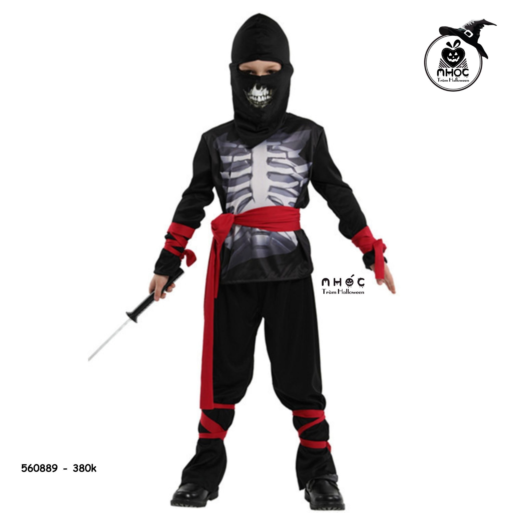 Bộ đồ halloween ninja in xương combo nón mặt nạ - 38001 - XL