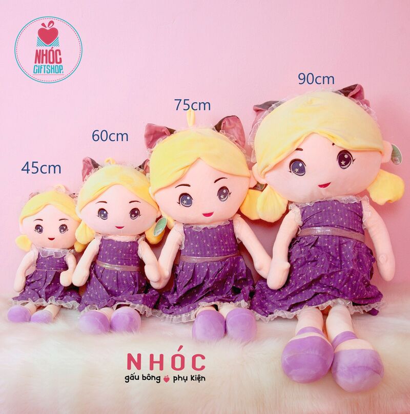 Búp bê bông đầm hoa cài mèo lông mịn - Tím - 90480