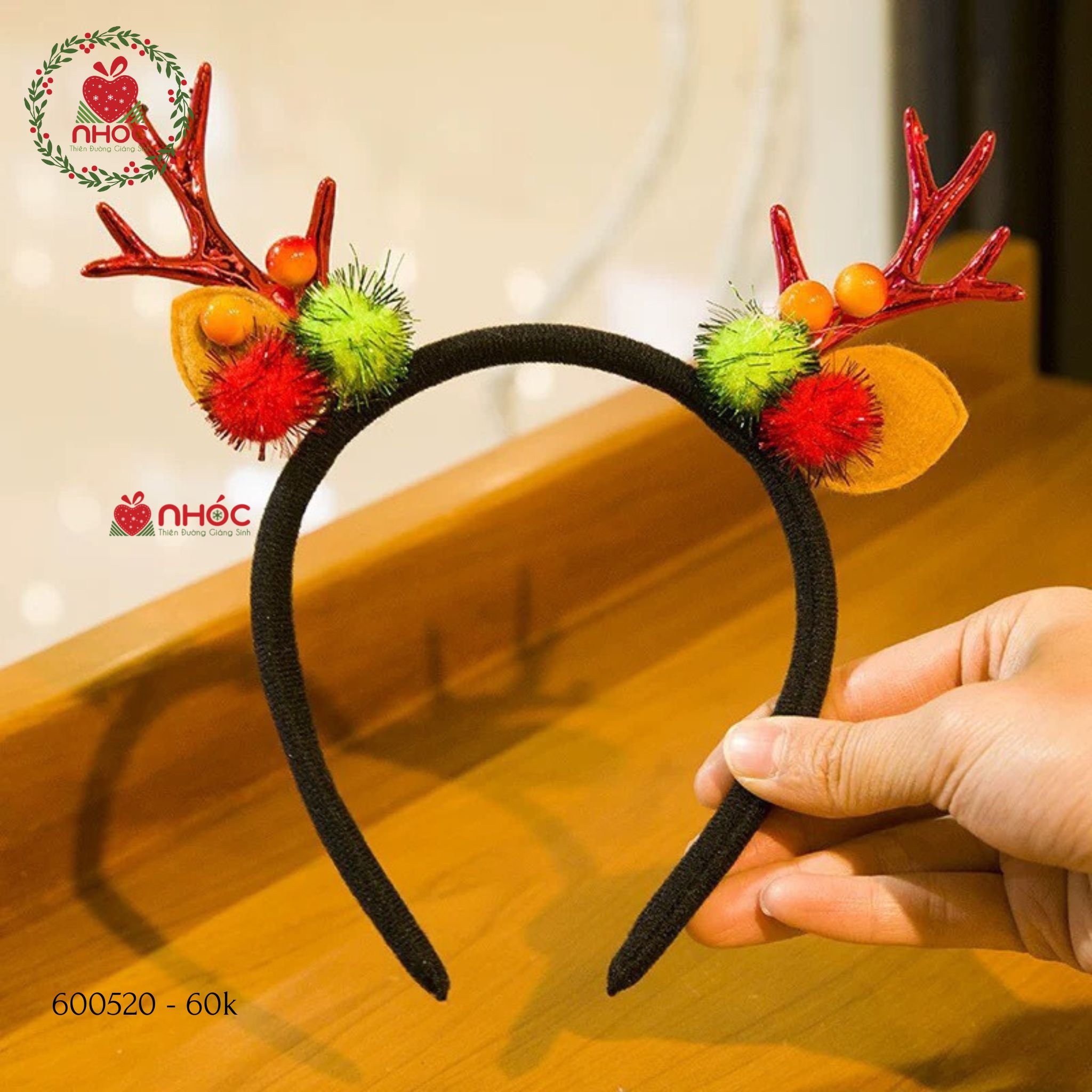 Cài tóc noel sừng tuần lộc trái châu - 6001 - Đỏ