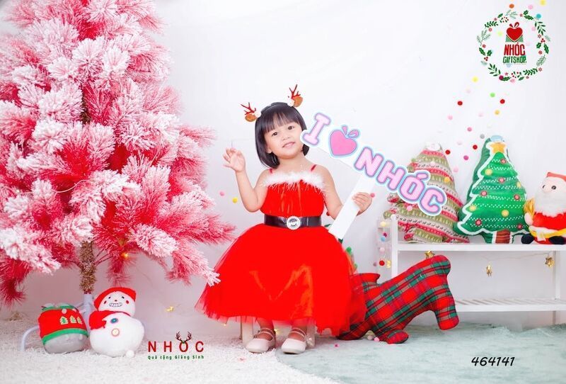 Đầm nhung noel voan nịt xoàn 2 dây - Đỏ - Size 4 - 65310