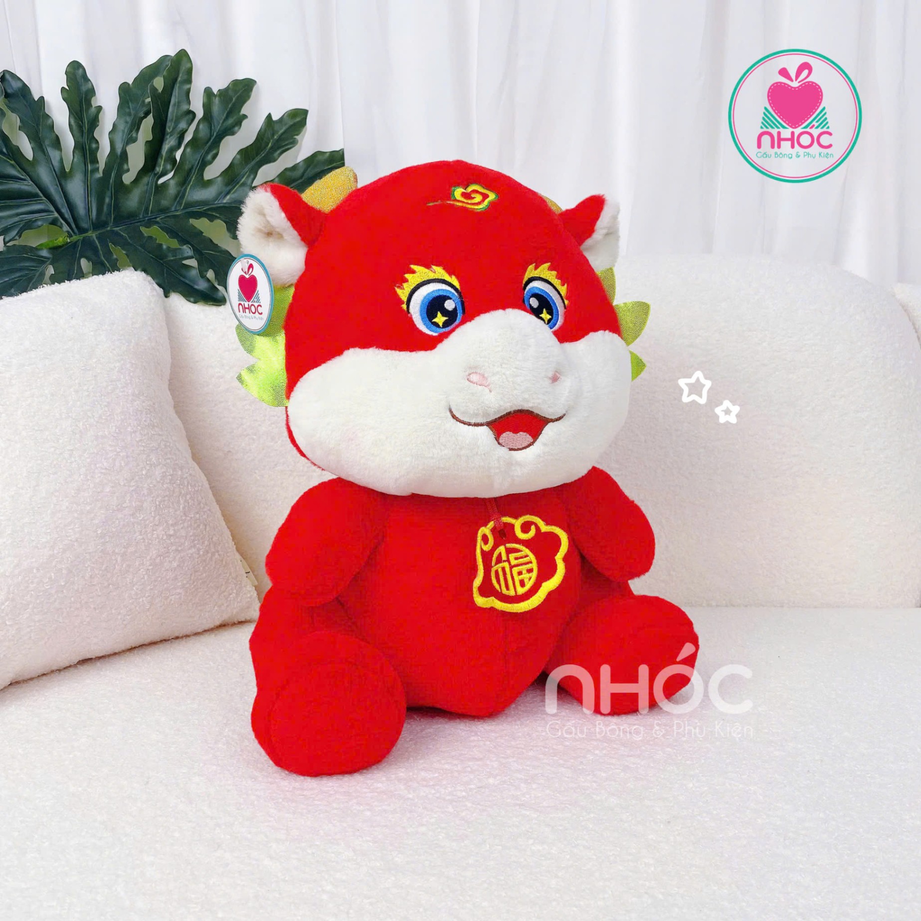 Thú bông Rồng may mắn lông xù ngồi TC - Đỏ - 35240