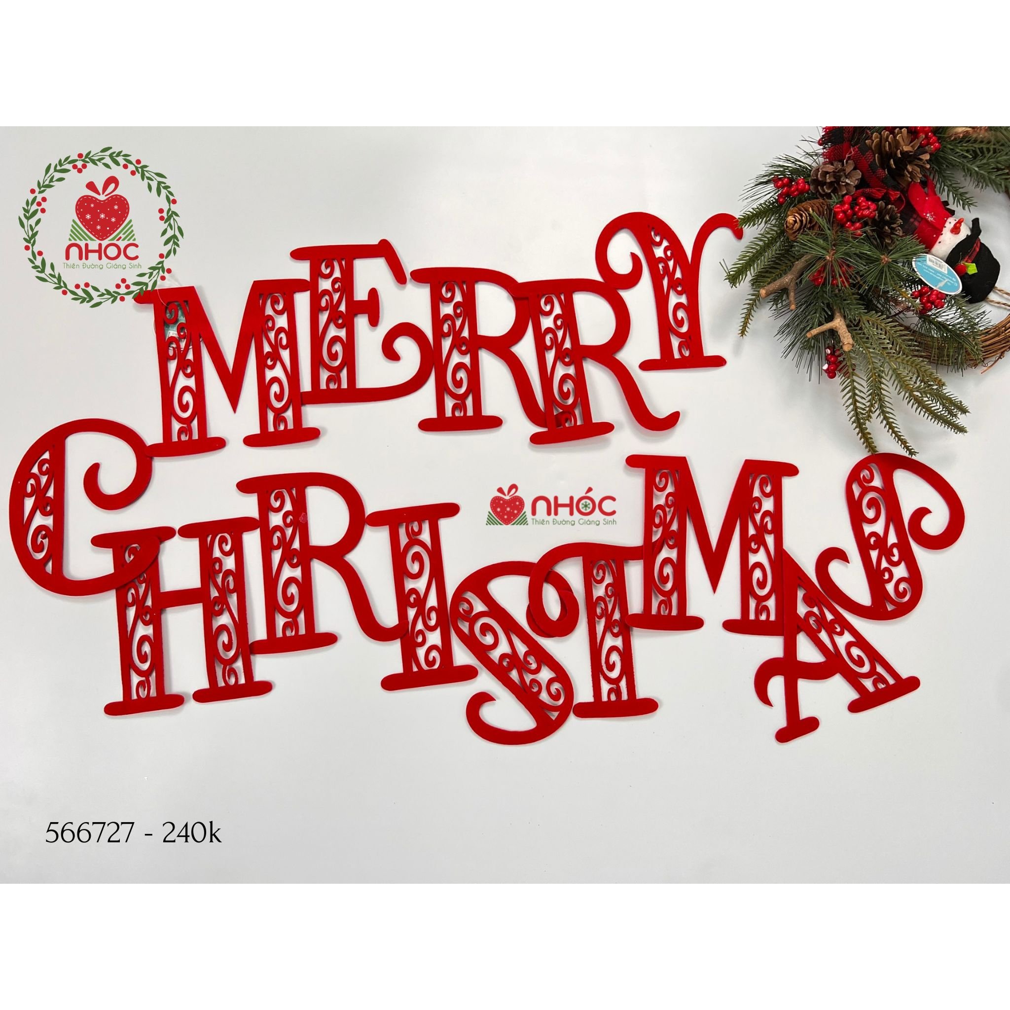 Chữ Merry Christmas nhung đỏ - 24001
