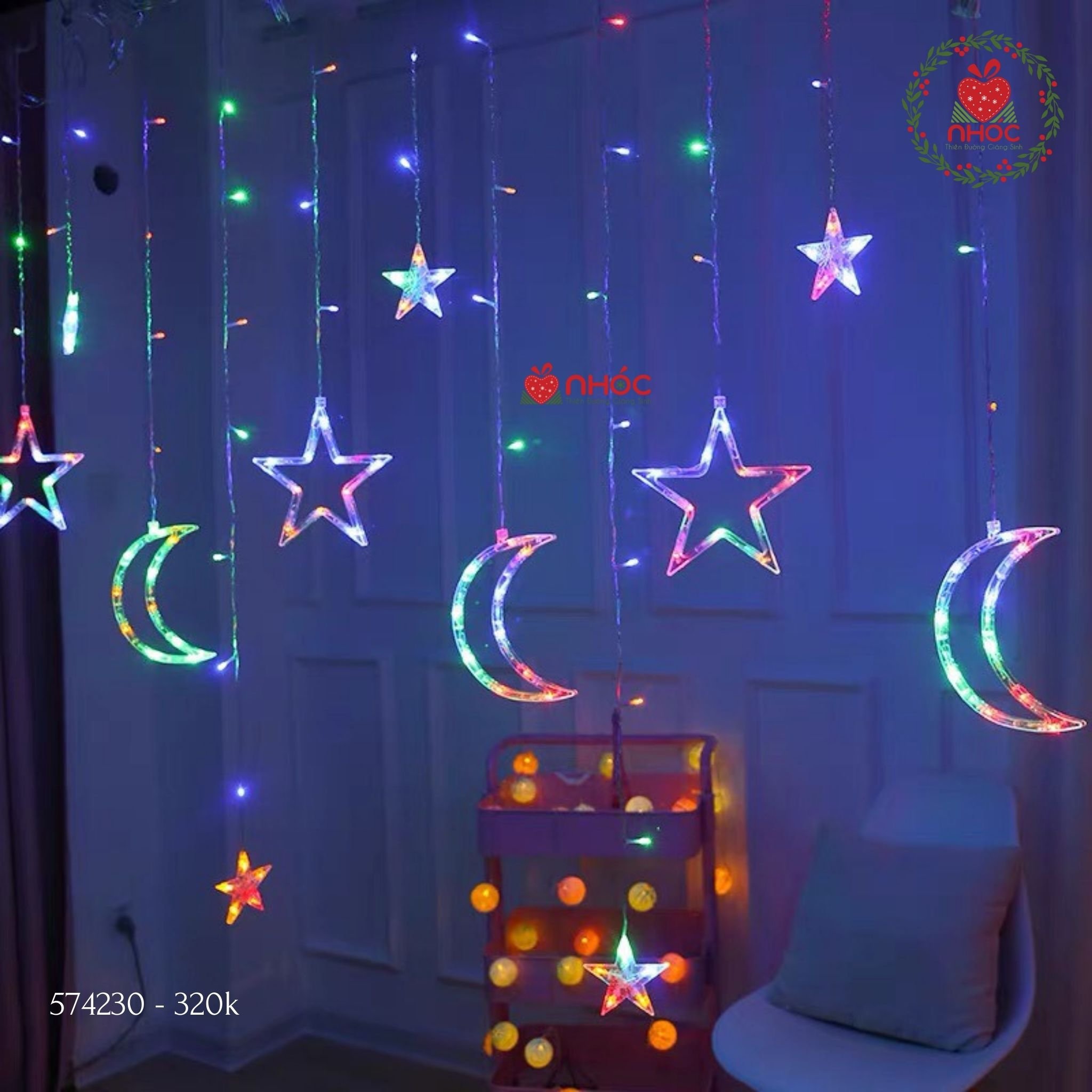 Dây đèn Noel kiểu màn sao mix - Mặt trăng sao - 32001