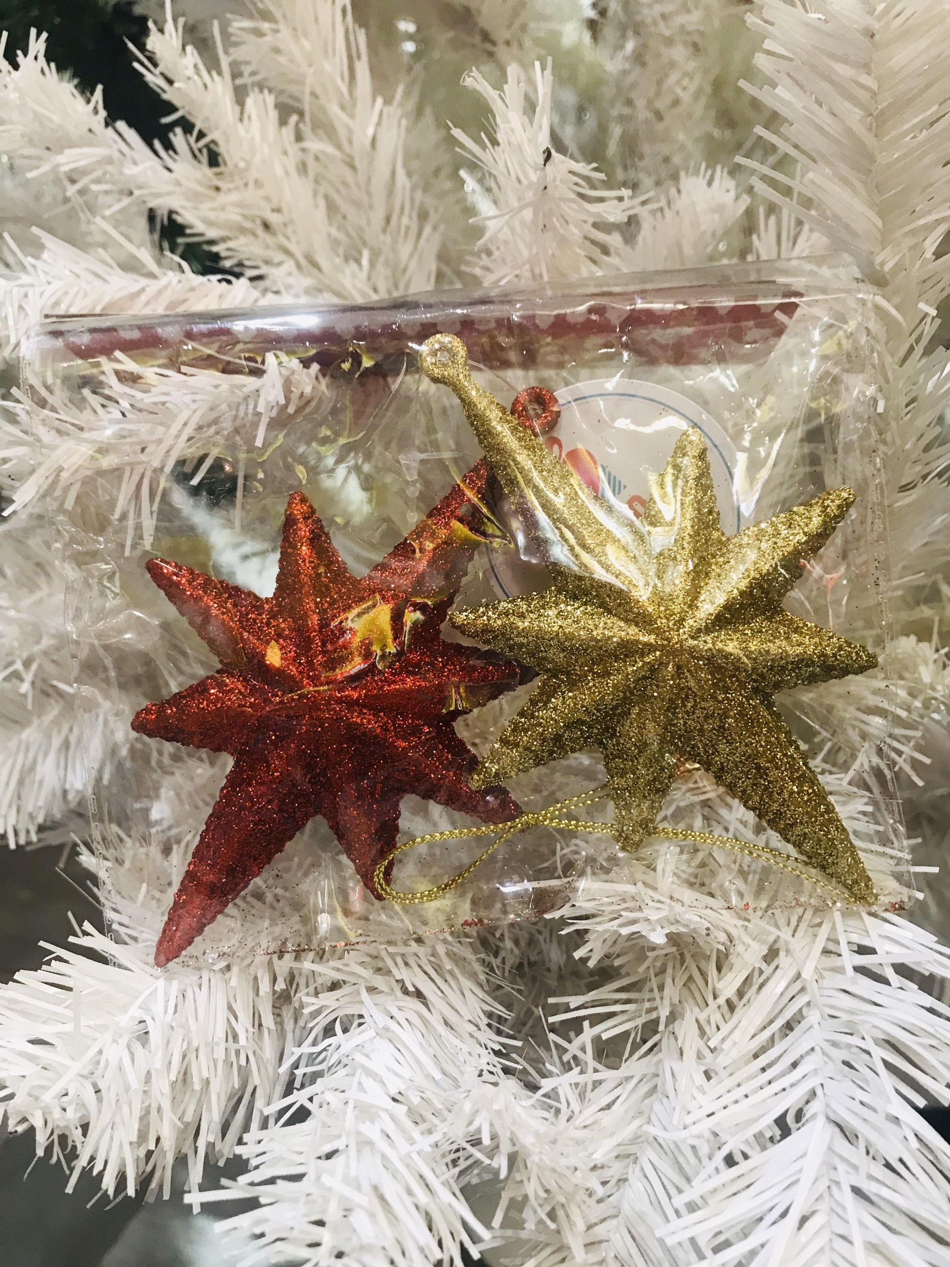 Phụ kiện trang trí Noel 2 ngôi sao kim tuyến - Đỏ vàng - 6001