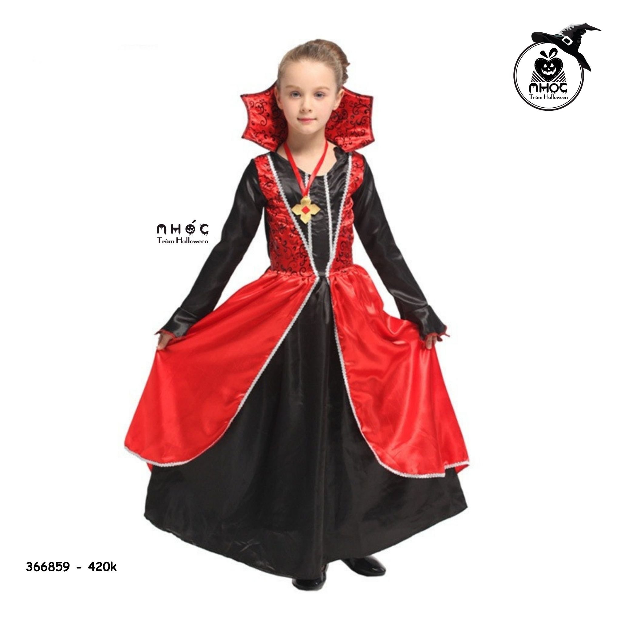 Đầm halloween ma cà rồng họa tiết combo dây cổ - Đen đỏ - Size L - 42001