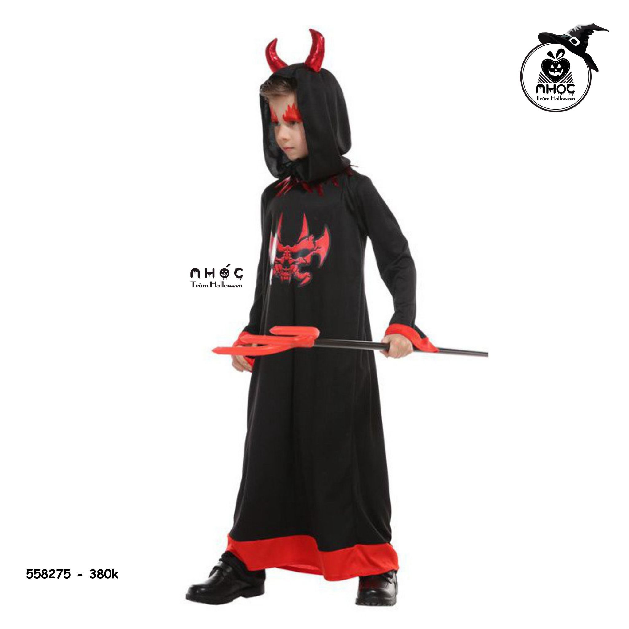 Aó halloween thần chết cổ tua rua combo nón sừng thắt lưng - 38001 - Đỏ - L