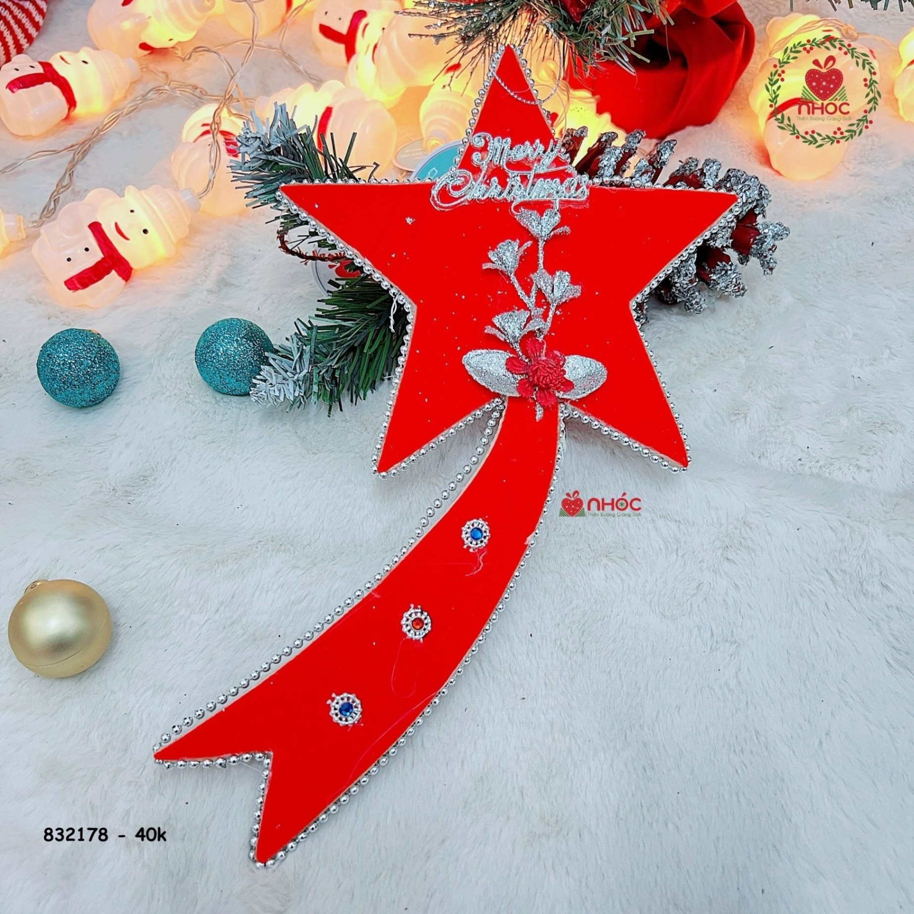 Phụ kiện trang trí noel ngôi sao chóp nhung - 2840