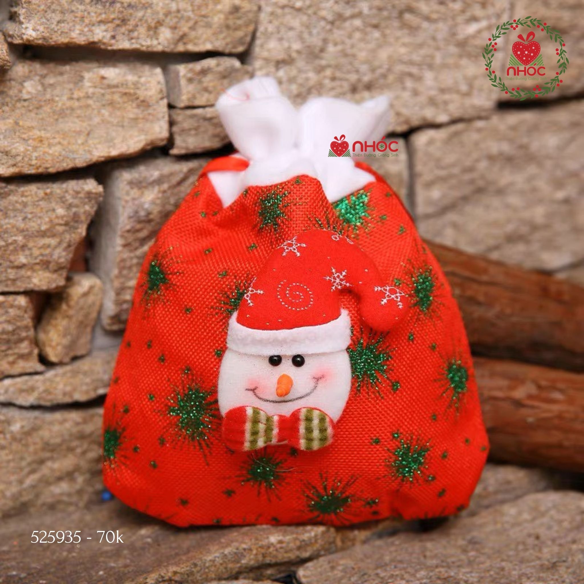 Túi xách Noel hoạ tiết đính người tuyết - Đỏ - 2570