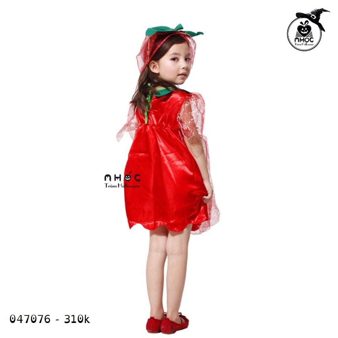 Đầm halloween cổ lá nỉ vải phi lưới họa tiết tua rua combo kẹp - Đỏ - Size XL - 31001