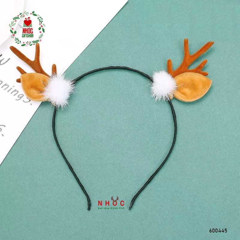 Cài tóc noel sừng tuần lộc - Trái châu lông - Nâu - 5001