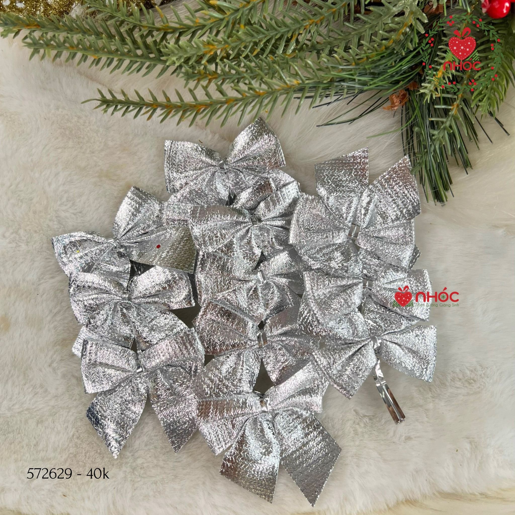 Phụ kiện trang trí Noel nơ bộ 12 - Trắng - 5050