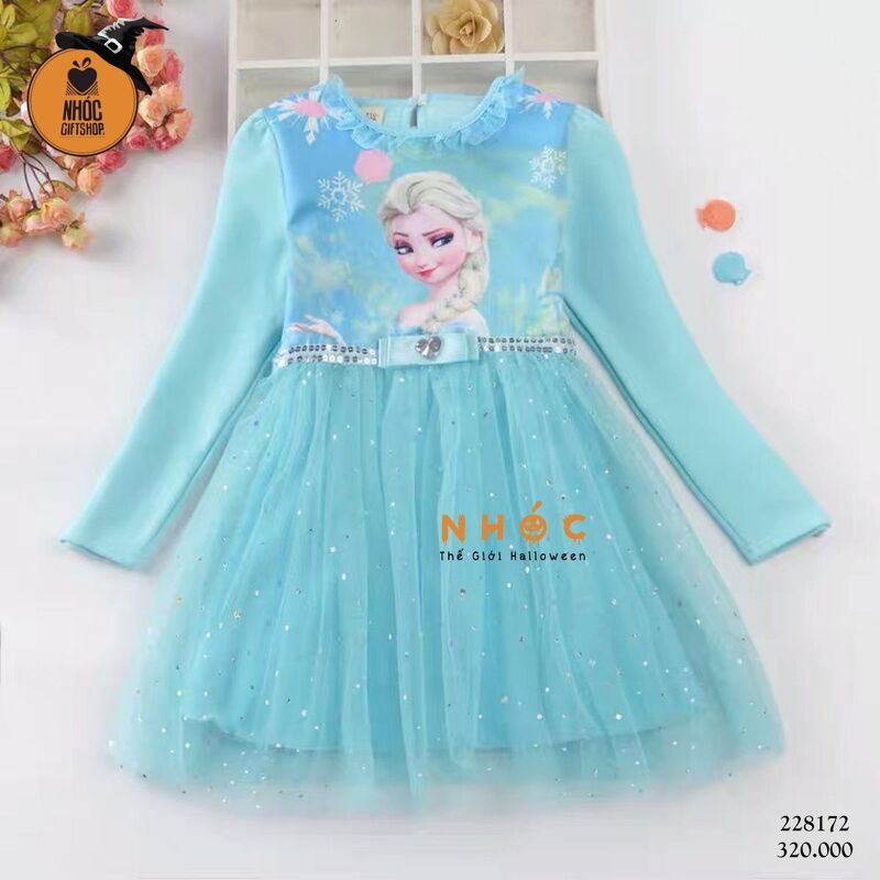 Đầm halloween công chúa Elsa vải thun lưới kim sa - Size S - 320