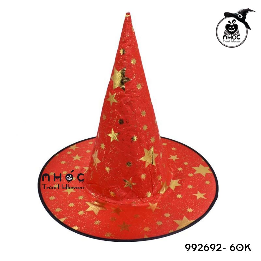 Mũ phù thủy vải phi bóng in sao - Đỏ - 6001