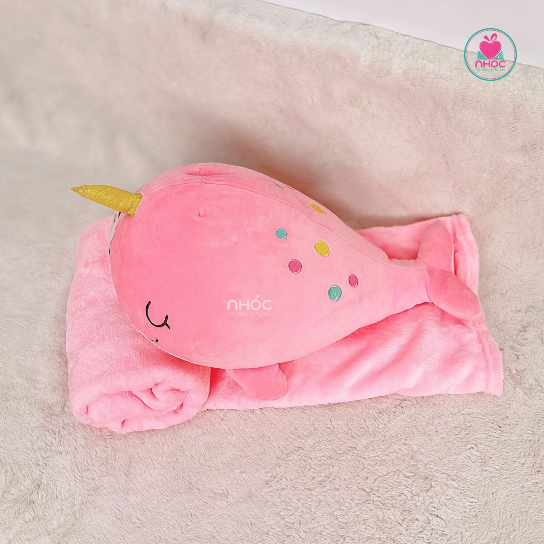 Gối mền Cá heo sừng kỳ lân lông mịn - Hồng - 60360