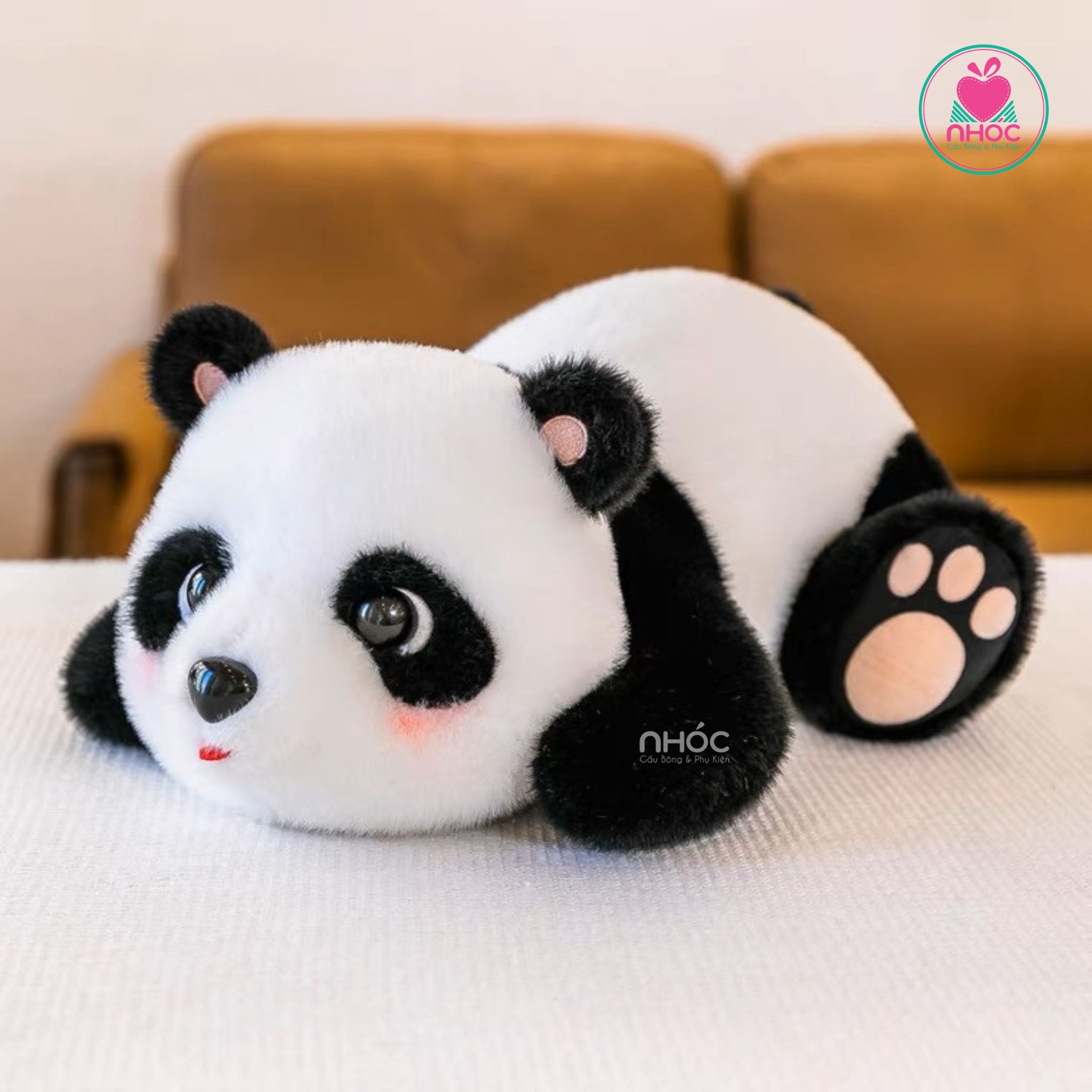 Thú bông Gấu Trúc Menglan lông xù nằm TC - Trắng đen - 55410