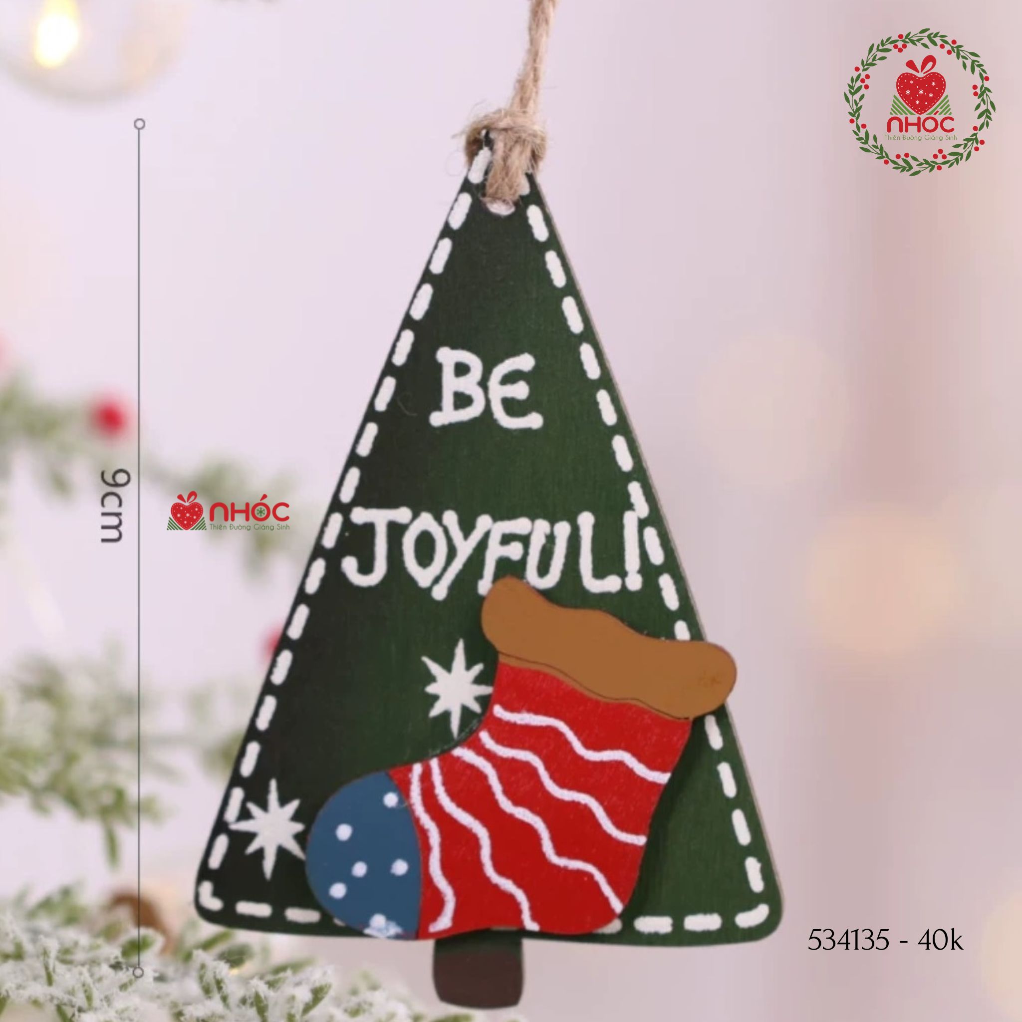 Phụ kiện trang trí Noel gỗ - Cây thông Be Joyful - 1040