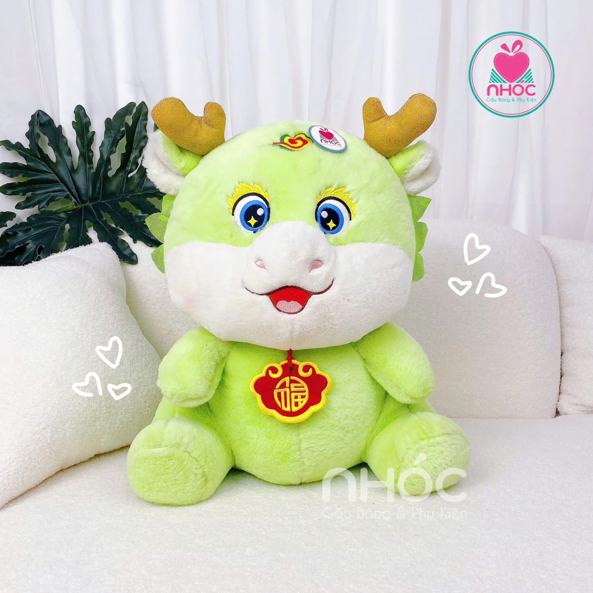 Thú bông Rồng may mắn lông xù ngồi TC - Xanh lá - 55510