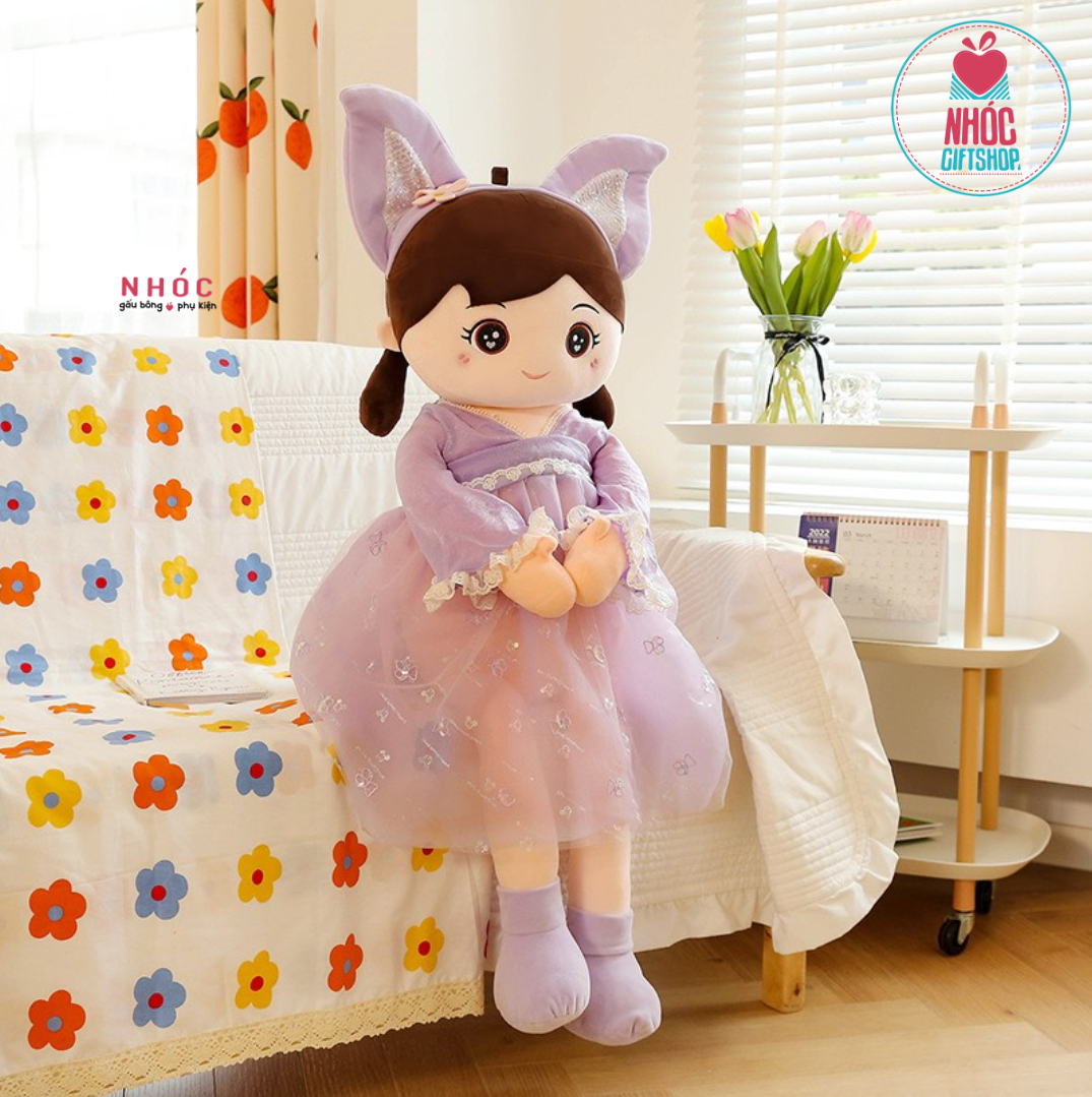 Búp bê bông đeo băng đô tai mèo lông mịn - Tím - 70480