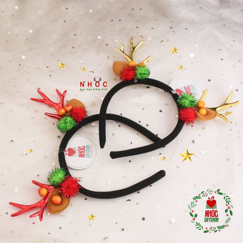 Cài tóc noel sừng tuần lộc trái châu - 6001 - Vàng