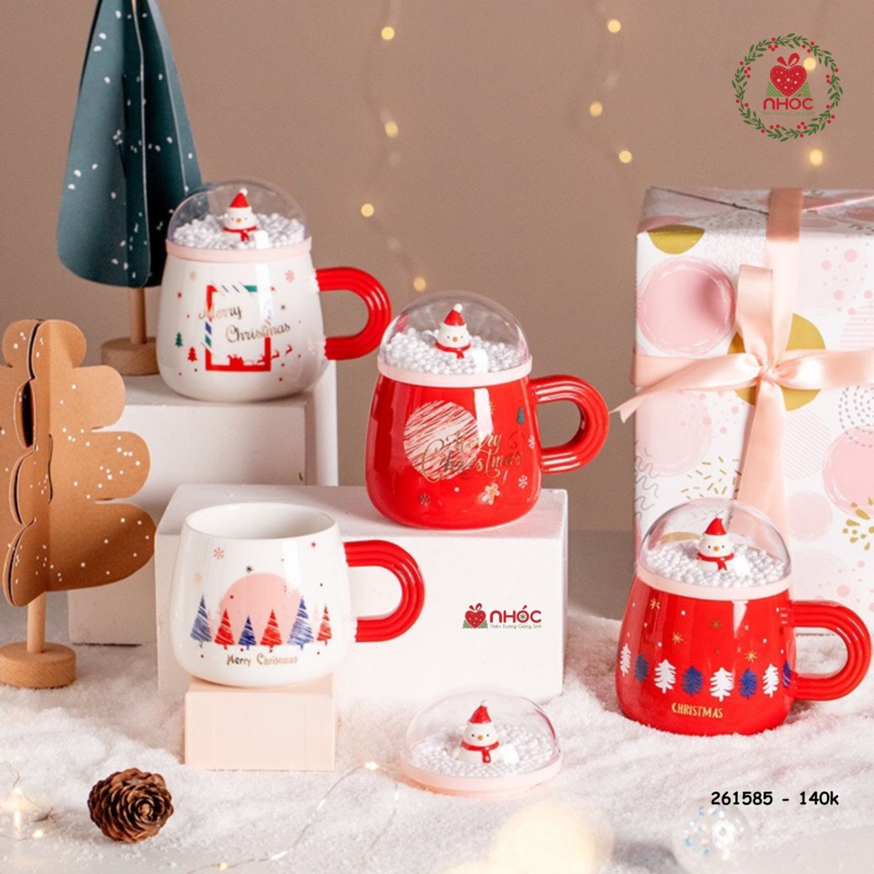Ly sứ Noel nắp nhựa tuyết