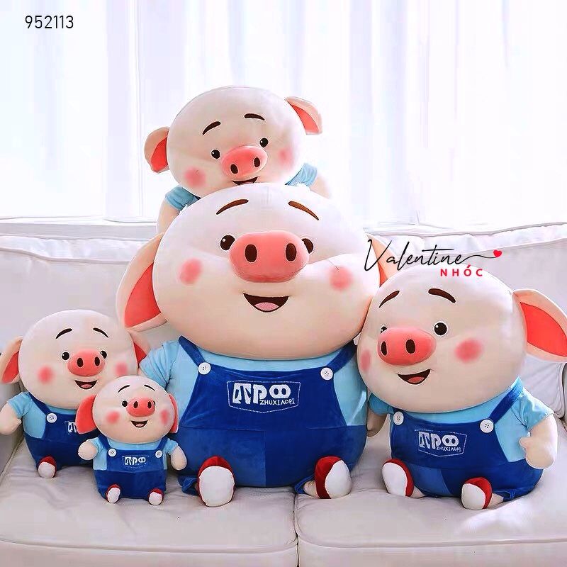 Thú bông heo tik tok mặc áo yếm lông mịn ngồi - Xanh da trời - 60480