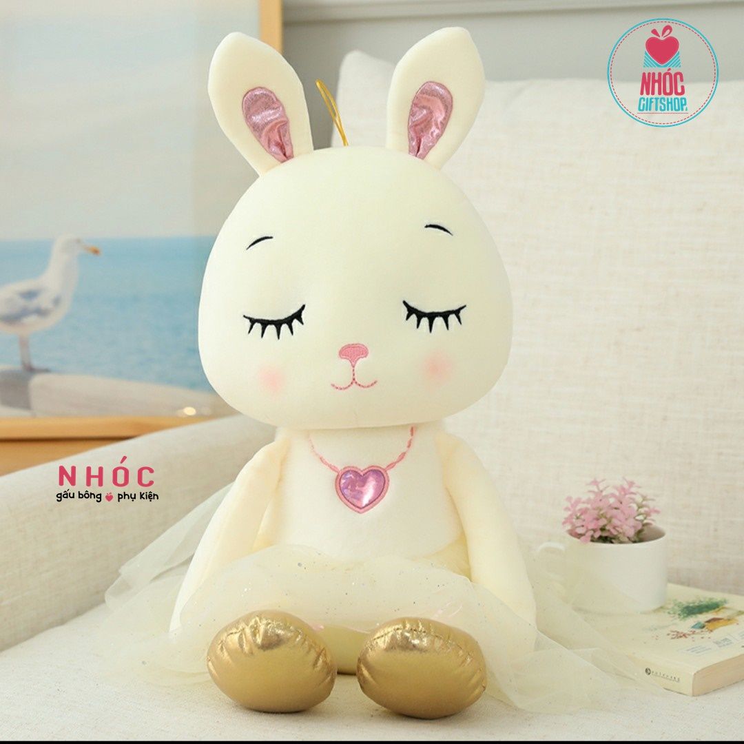 Thú bông thỏ mặc đầm voan kim tuyến lông mịn - Trắng - 95480