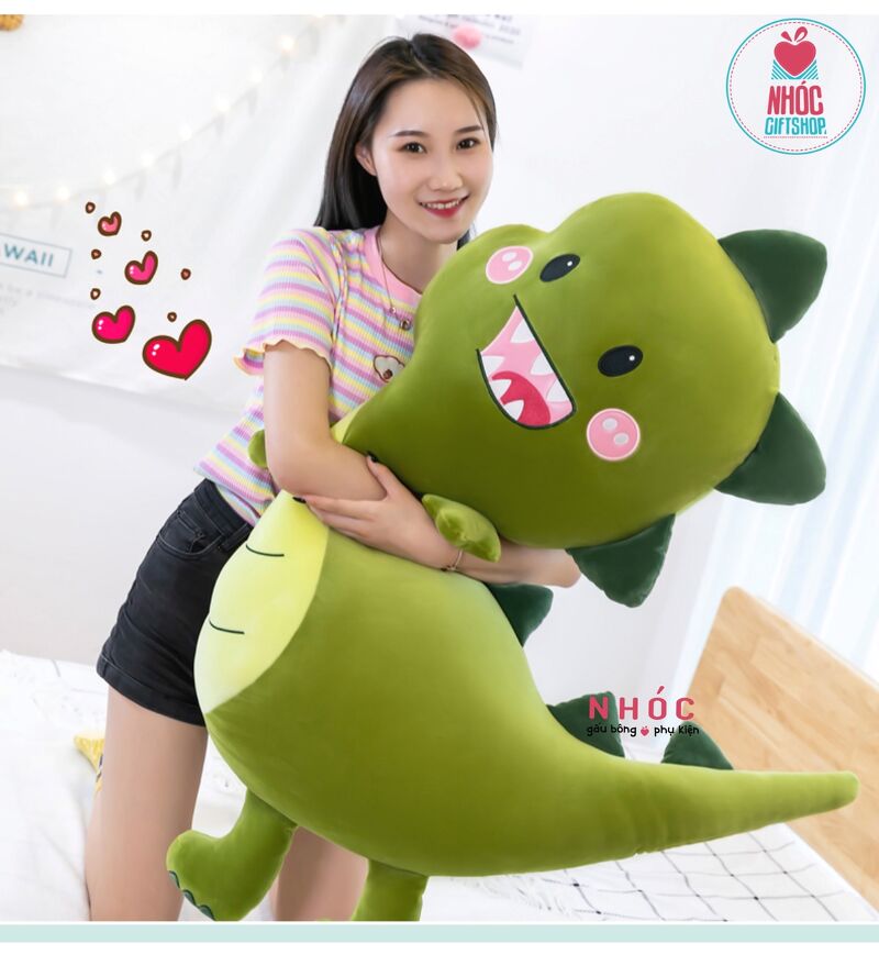 Thú bông Khủng long má hồng dẹp lông mịn - Xanh lá cây - 90520