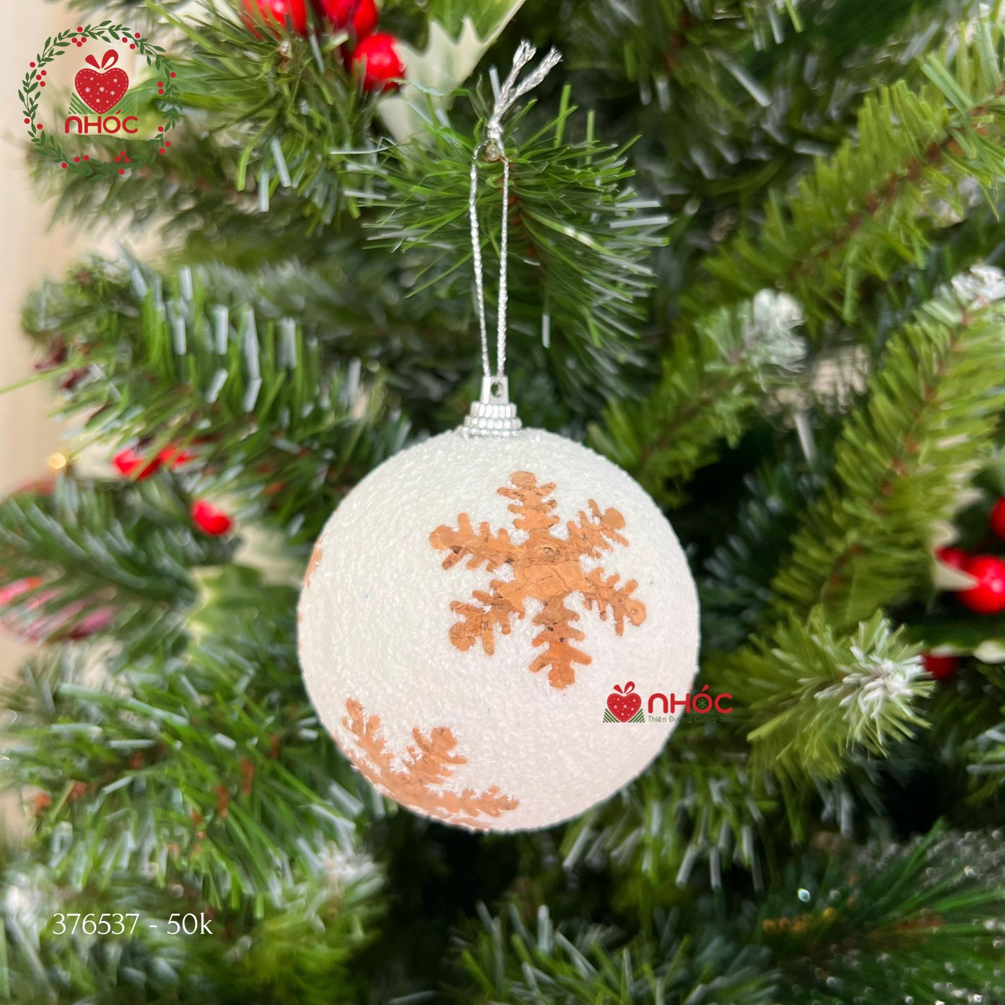 Trái châu đơn hoạ tiết noel - Hoa tuyết - 70ly - 50