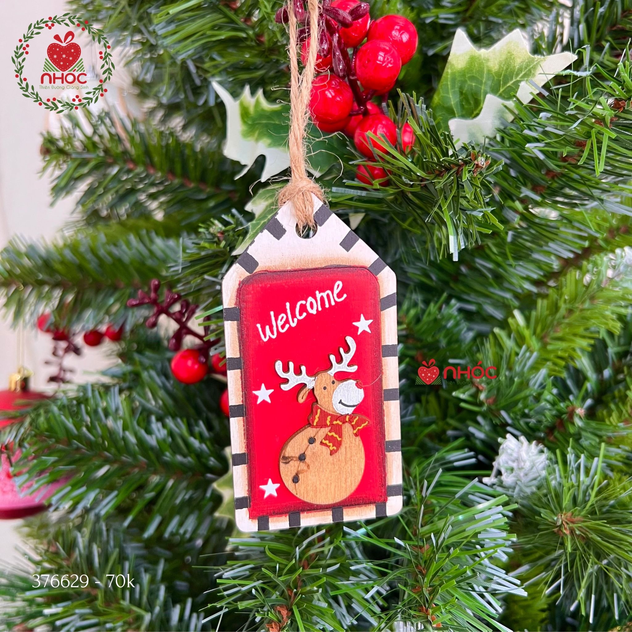 Phụ kiện trang trí Noel Tag gỗ - Tuần lộc - 7001