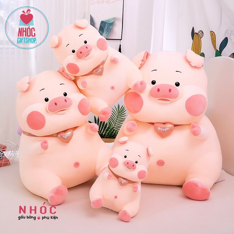 Thú bông heo ú nơ tim có cánh lông mịn ngồi TC - Hồng - 100880