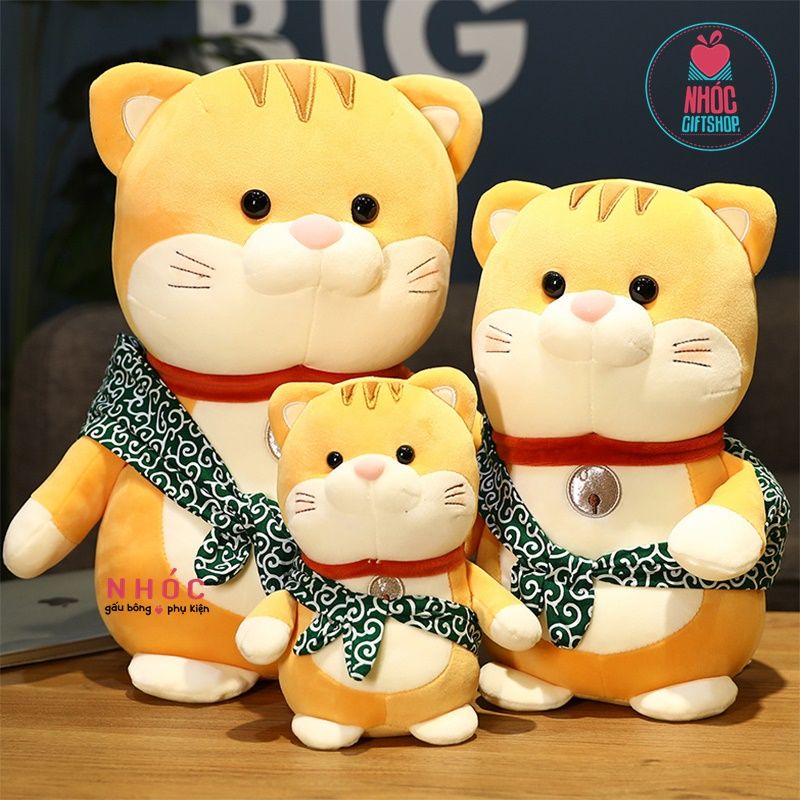 Thú bông Mèo nhật đeo túi lông mịn - Vàng - 45320