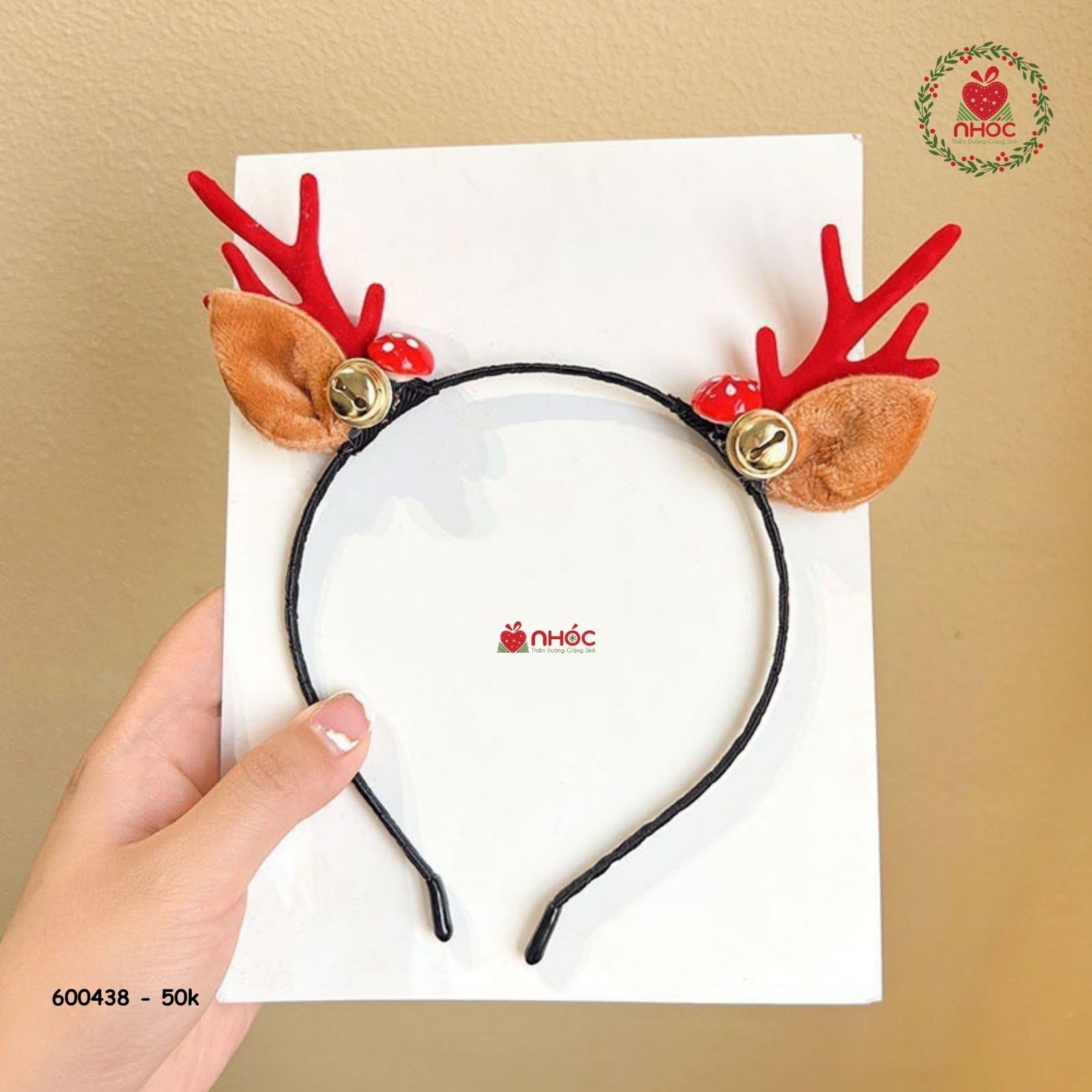 Cài tóc noel sừng tuần lộc nấm chuông - 5001 - Đỏ