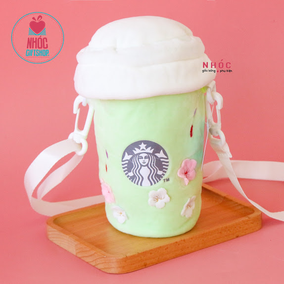 Túi đeo chéo bông ly starbucks - 14001 - Xanh lá cây
