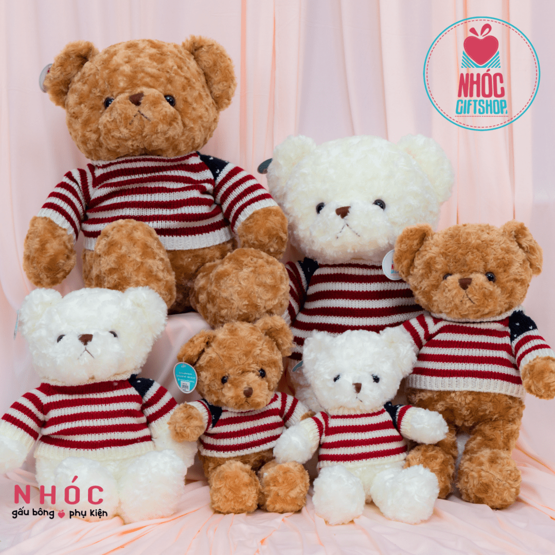 Gấu teddy áo len sọc trắng đỏ