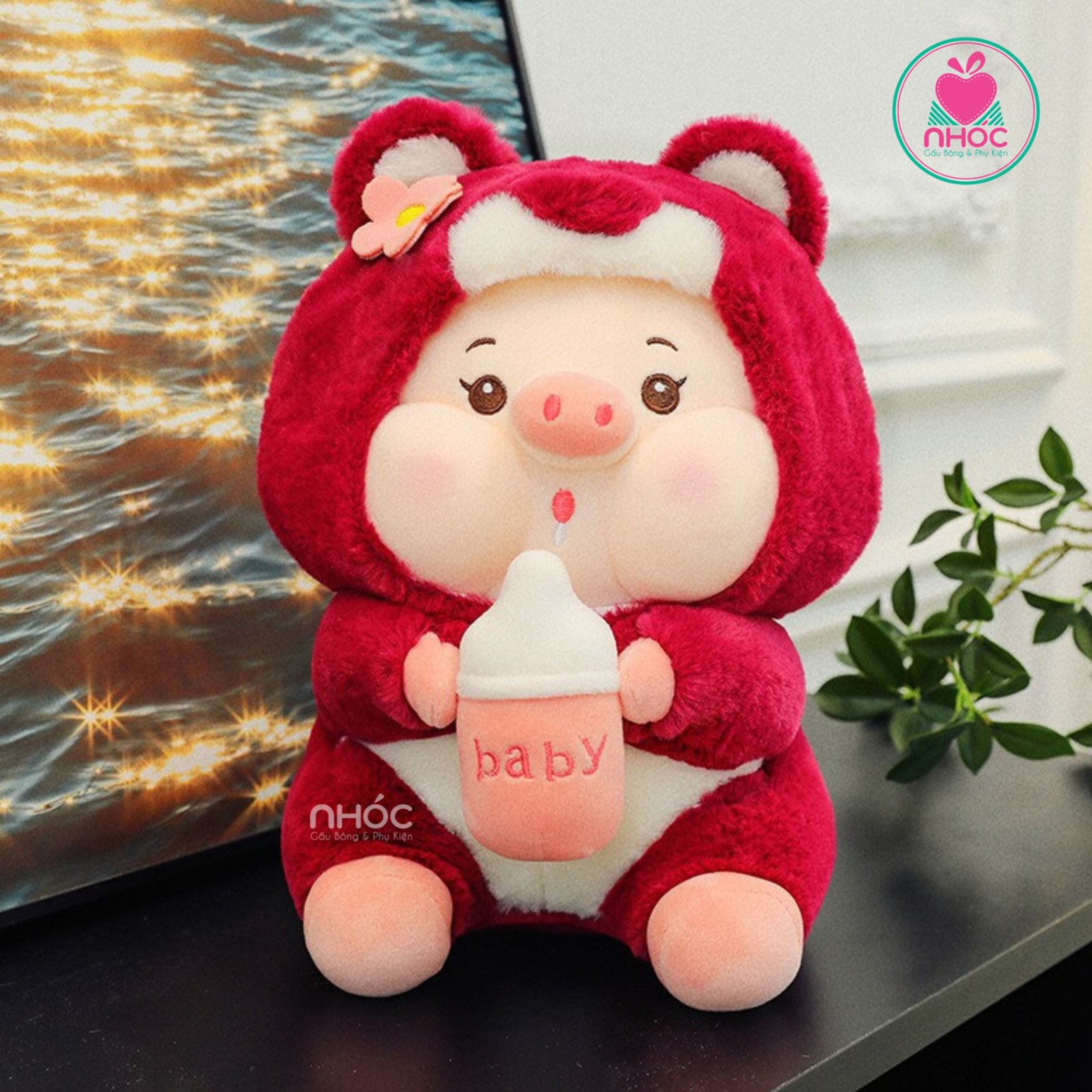 Thú bông Heo mặc áo Toy lông xù ngồi TC - Đỏ - 45340