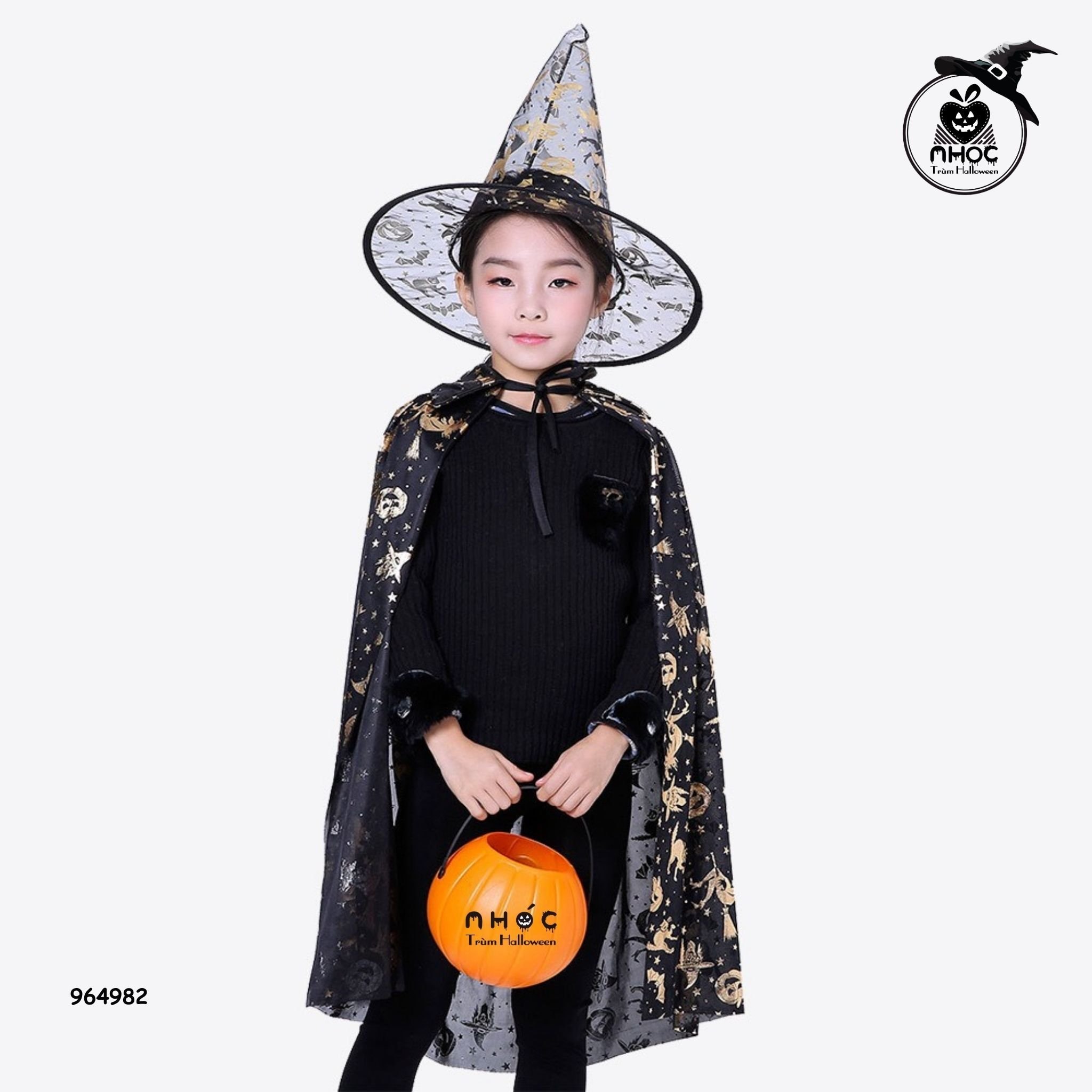 Áo choàng Halloween nhũ in bí dơi - Đen vàng - 8090