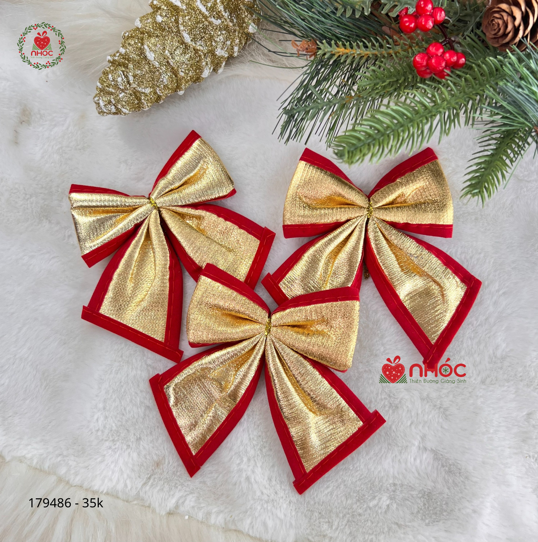 Phụ kiện trang trí Noel bộ 3 nơ vàng bóng - 1135
