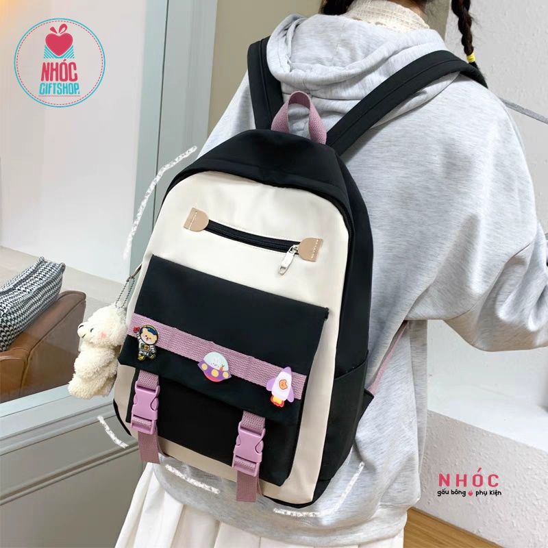 Balo vải combo sticker -25001 - Đen