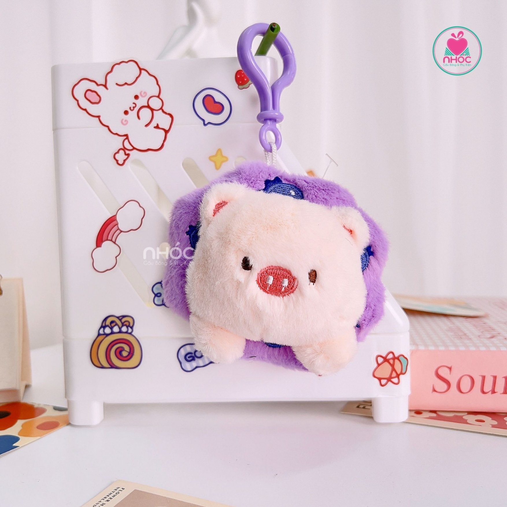 Móc khoá bông bánh thú - Heo - 8501