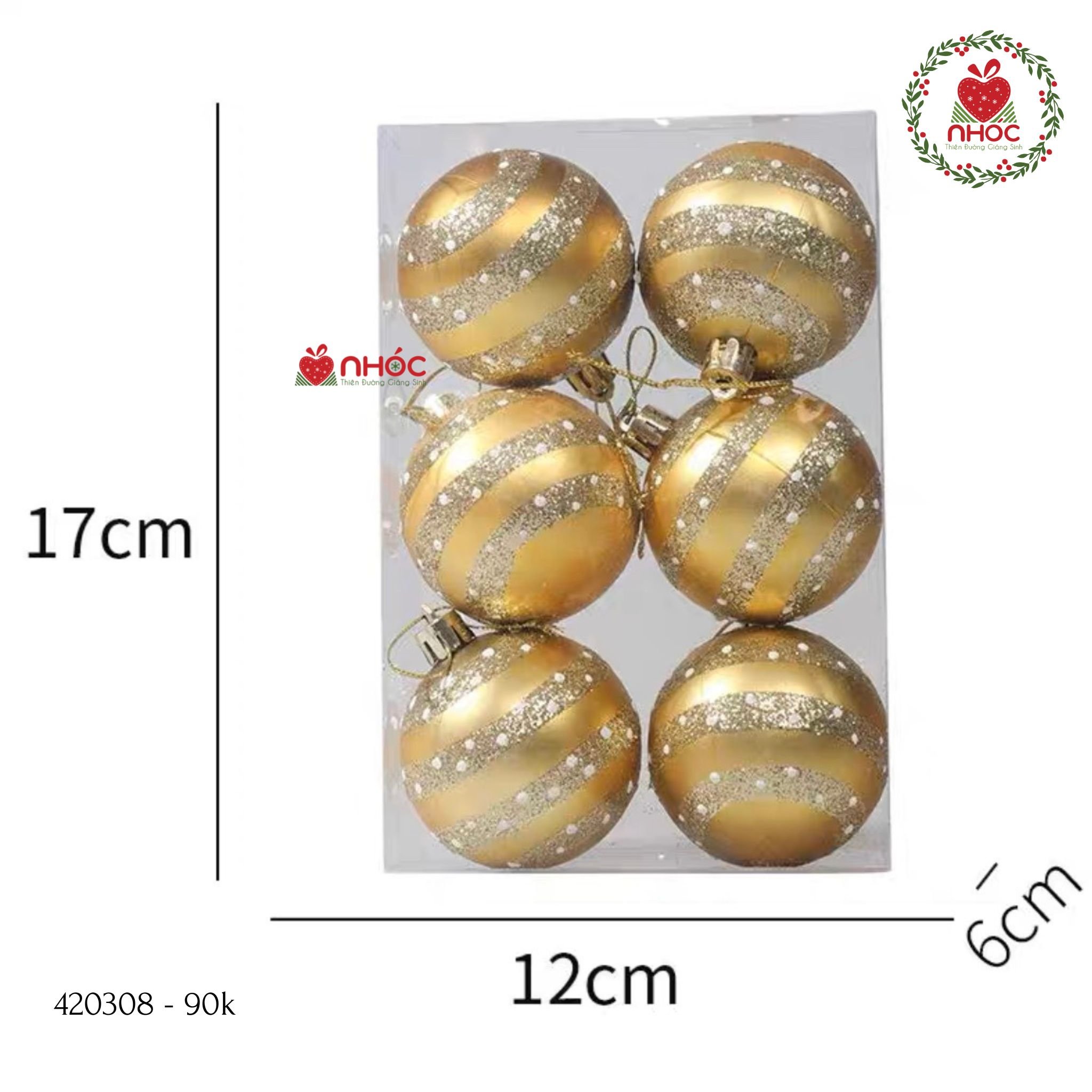 Trái châu kiểu hoạ tiết kim tuyến bộ 6 - Sọc bạc - 6090