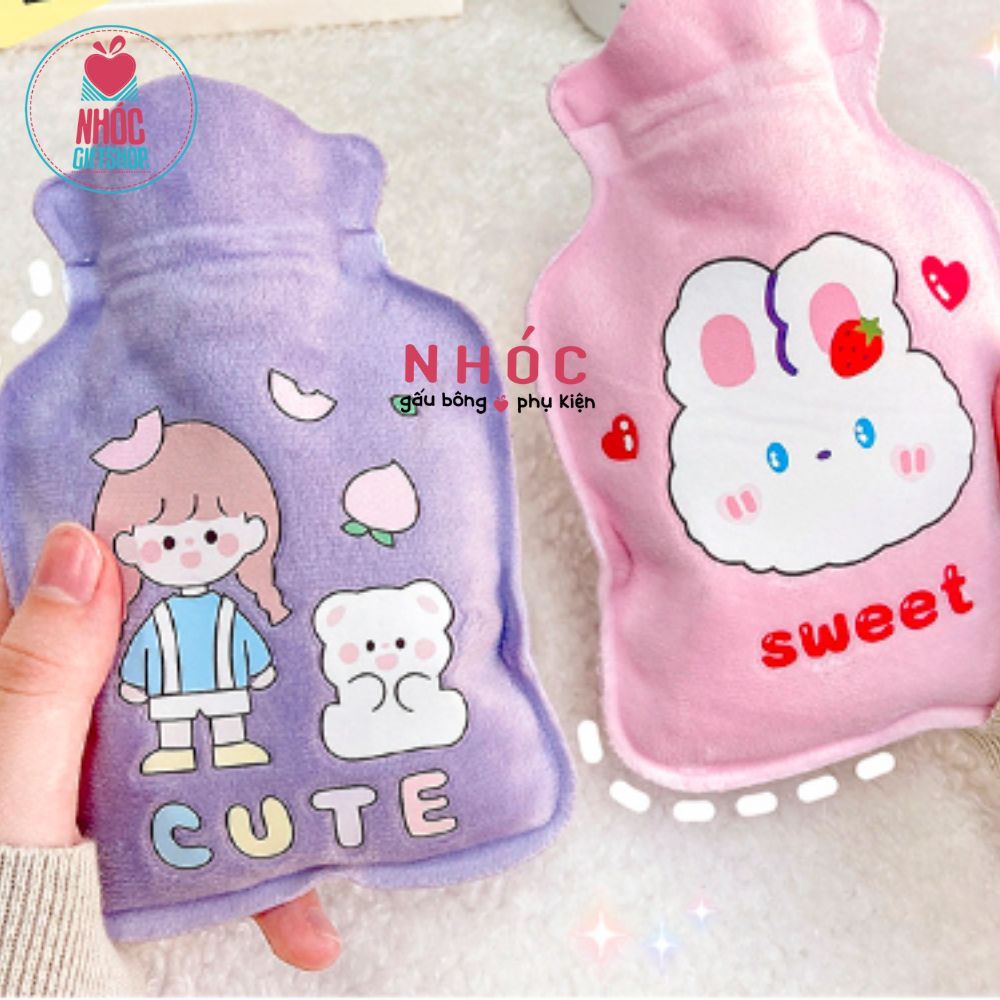 Túi chườm nóng lạnh vỏ bông Cô bé và gấu - Tím - 15030