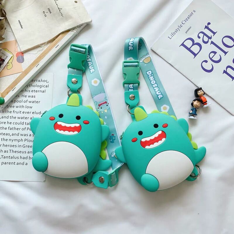 Túi đeo chéo silicone khủng long - Xanh lá - 35001