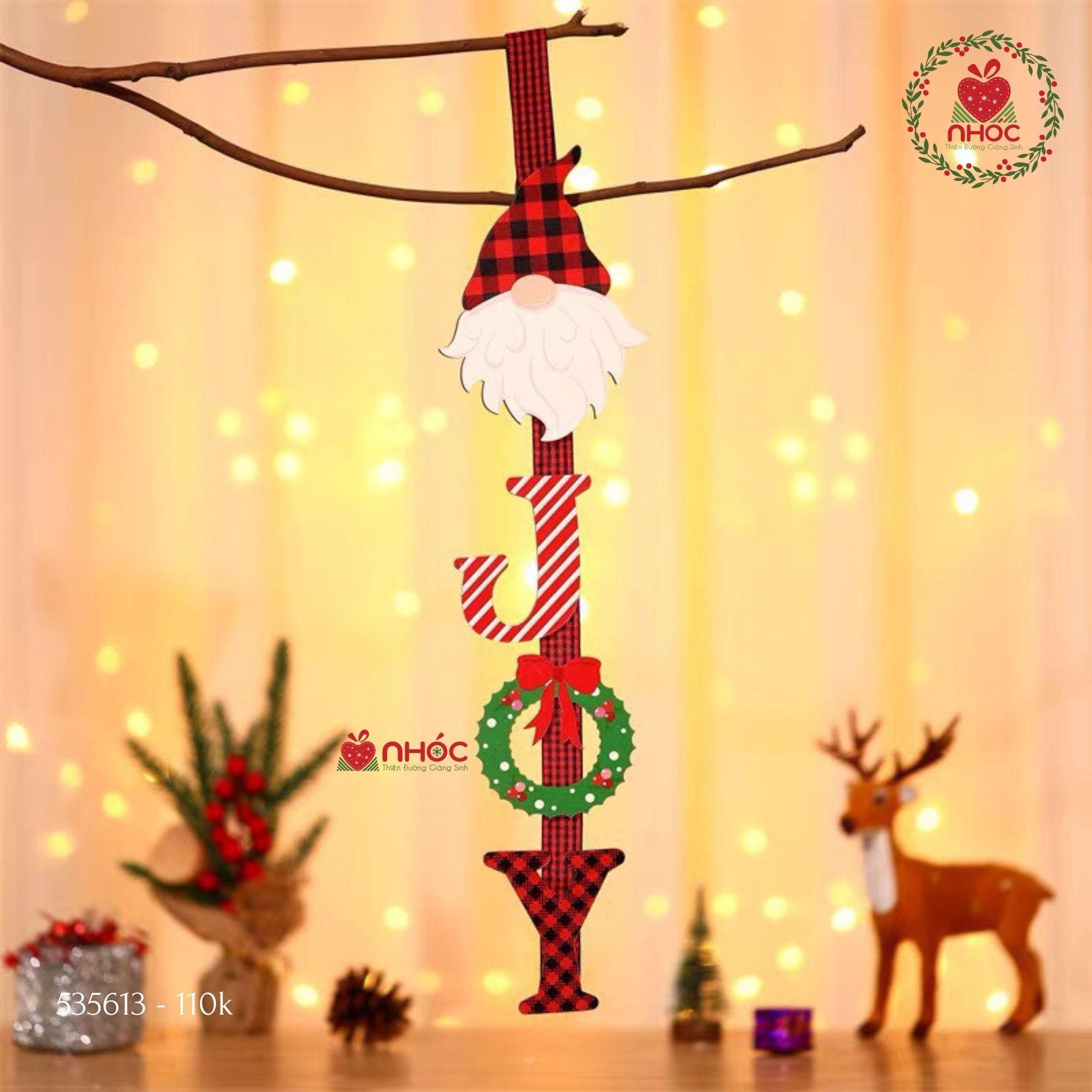Phụ kiện trang trí Noel gỗ hoạ tiết treo - Joy - 50110