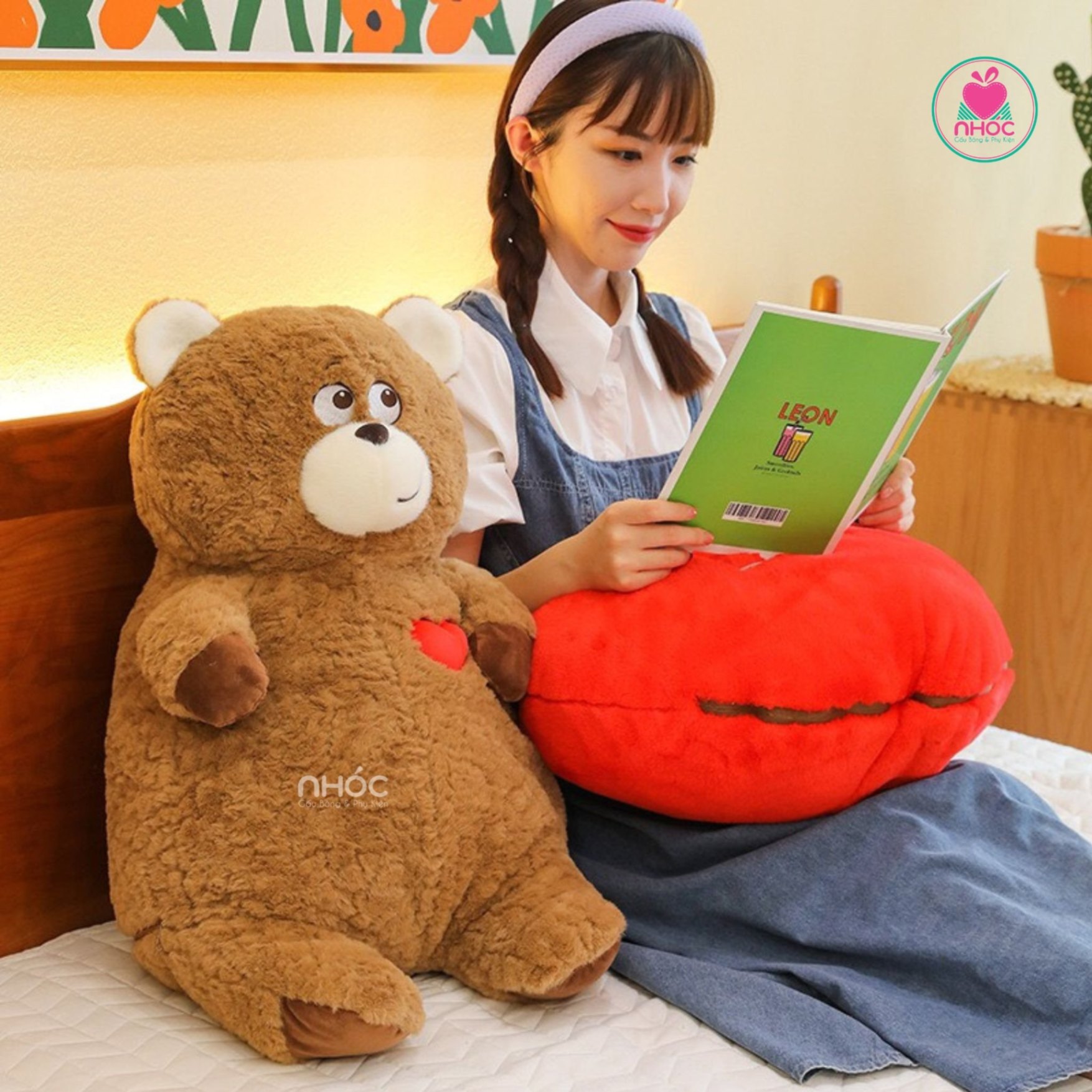 Thú bông gấu trái tim đỏ 2in1 lông xù - 80820