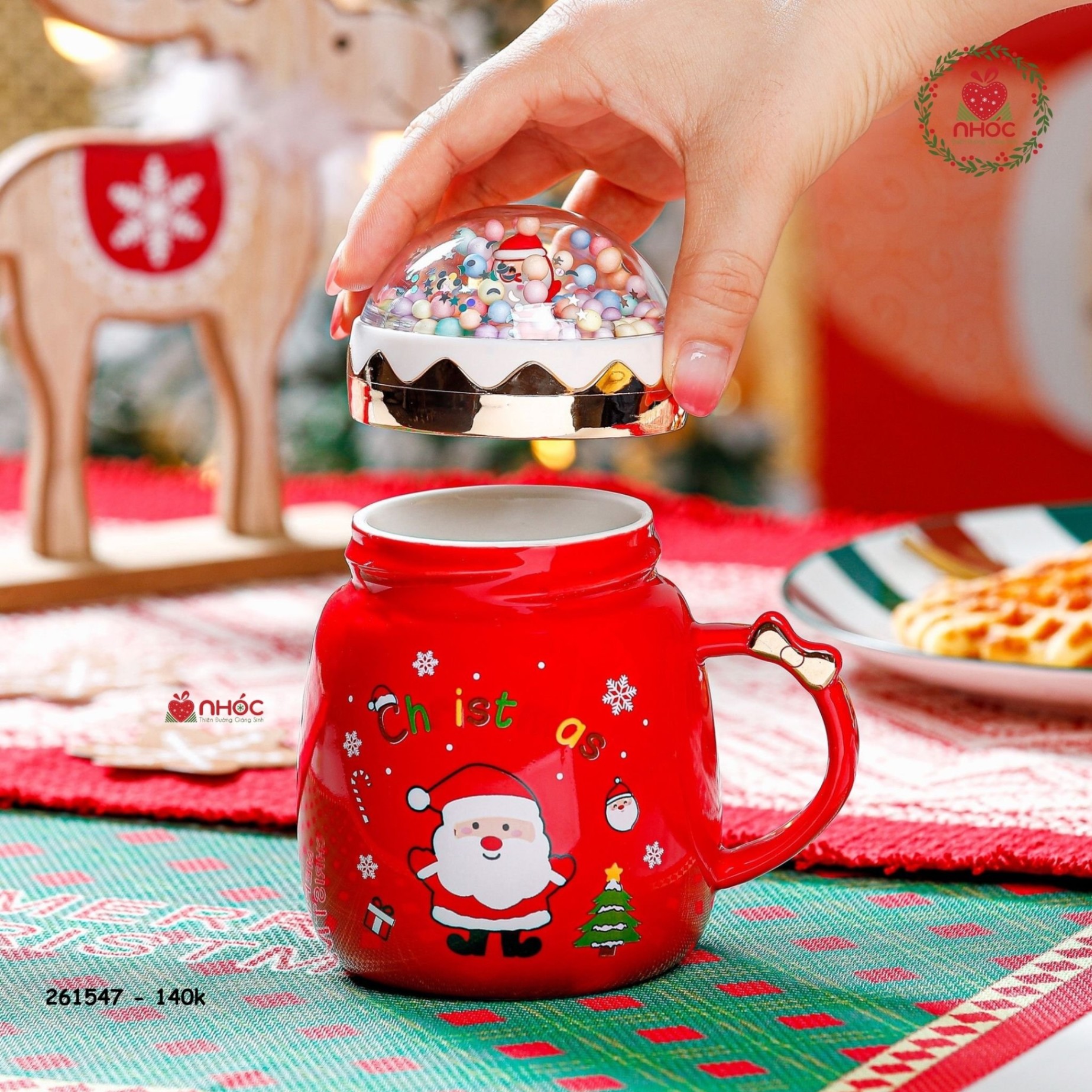 Ly sứ Noel nắp tuyết - Ông Già - Đỏ - 14001