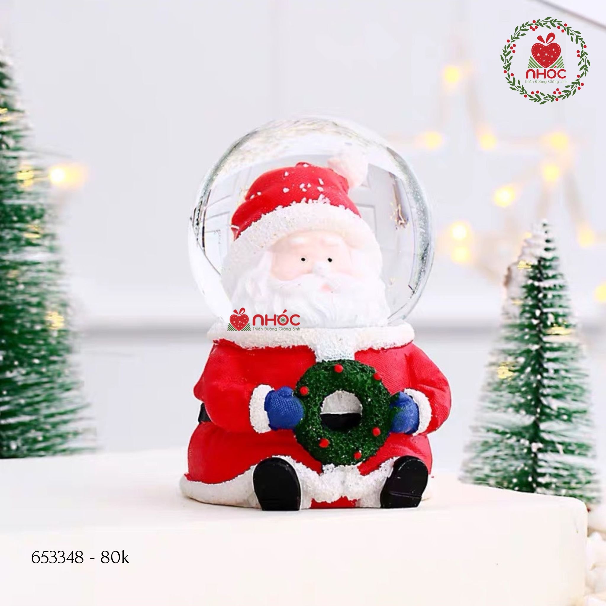 Cầu tuyết Noel nhỏ nhạc đèn - Ông già cầm nguyệt quế - 0780
