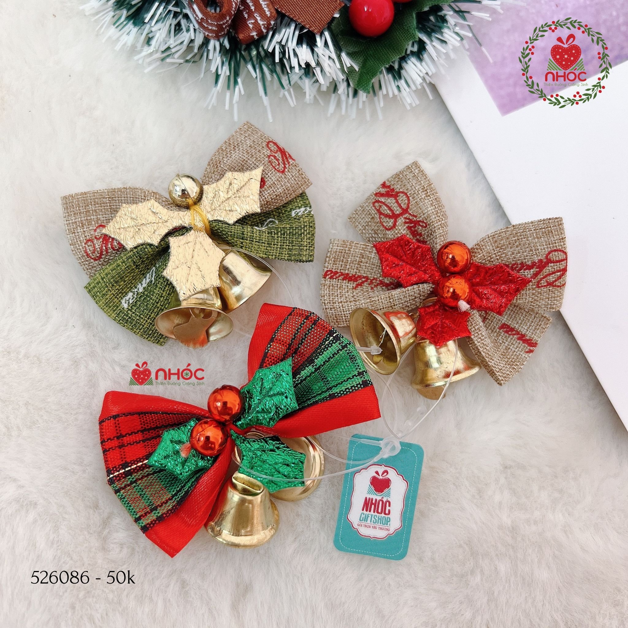 Phụ kiện trang trí noel nơ bố bộ 3 - Mix - 5050
