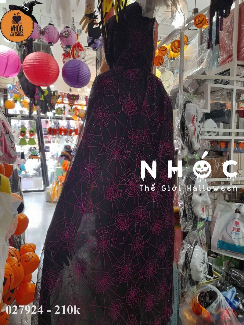 Áo choàng Halloween 2 lớp lưới nhện kim tuyến - Đỏ - 110210